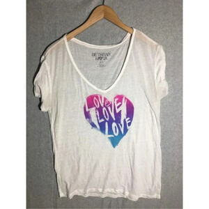 Womens Bethany Mota Shirt Love Heart Deep V YouTuber Casual Cute Nostalgia
